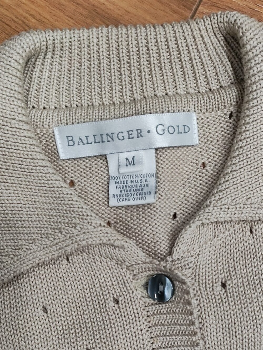 Ballinger Gold Cream Short-Sleeve Button-Up Knit Sweater - Picture 2 of 9